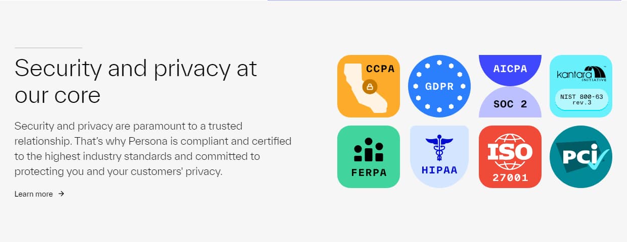 Persona - compliant and certified to the highest industry standards.