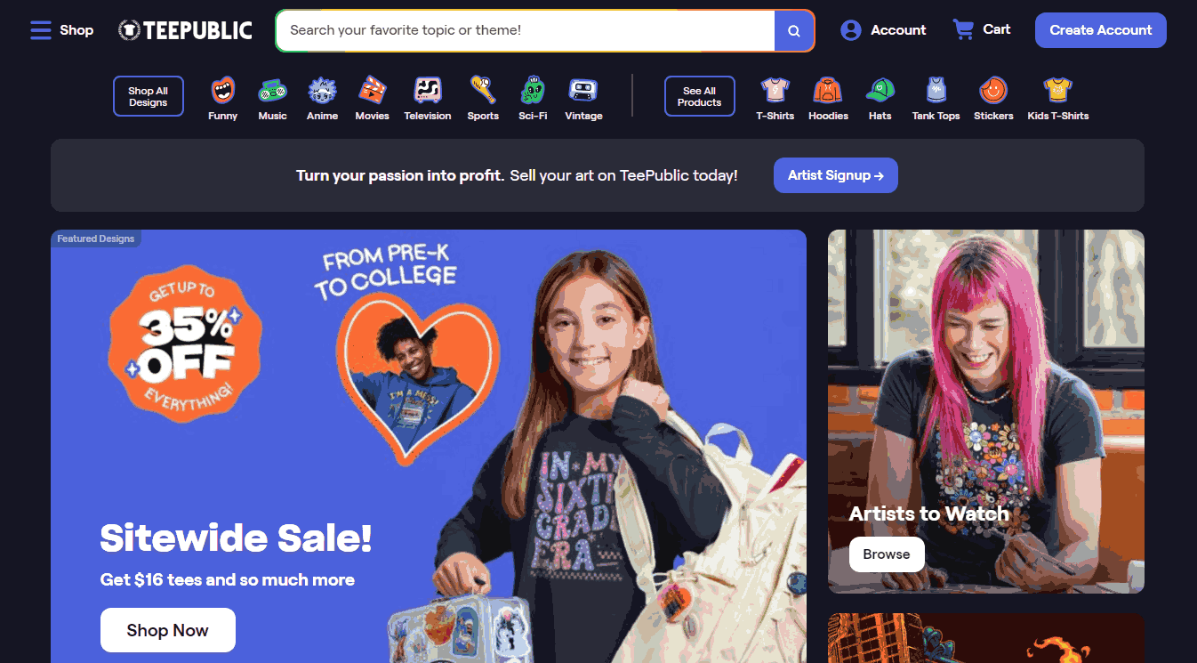 TeePublic - Print on Demand site