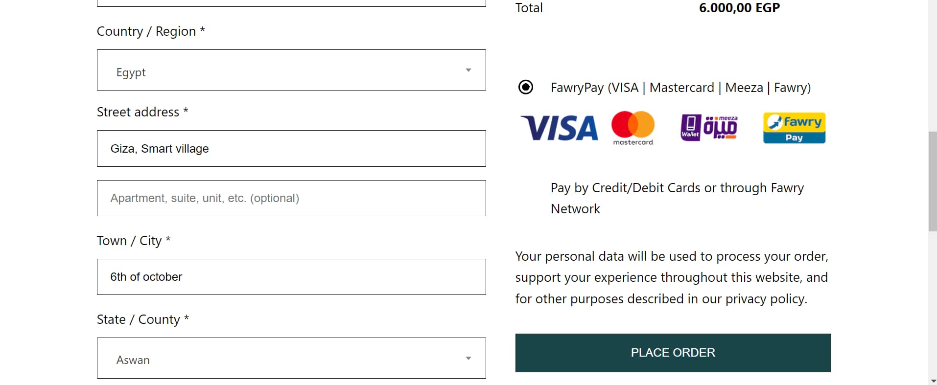 fawry payment option on checkout page