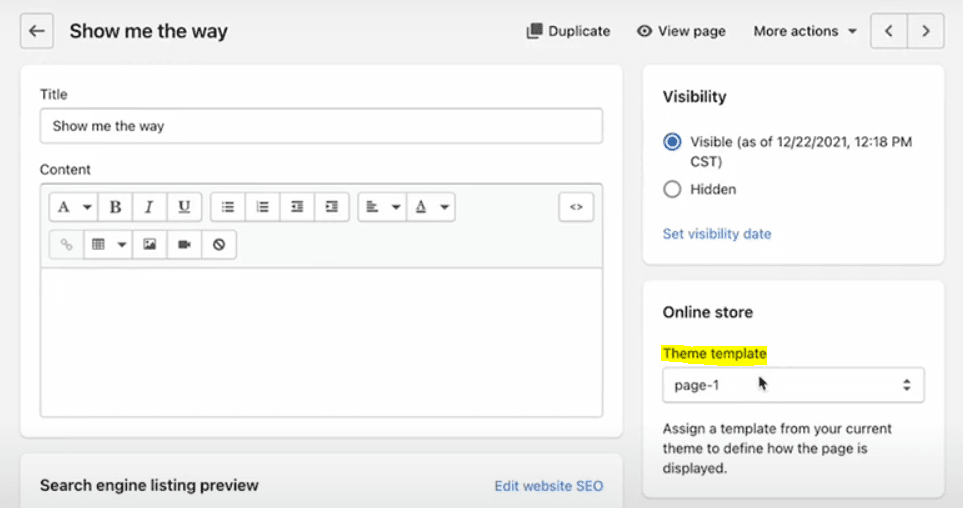 assign template in shopify