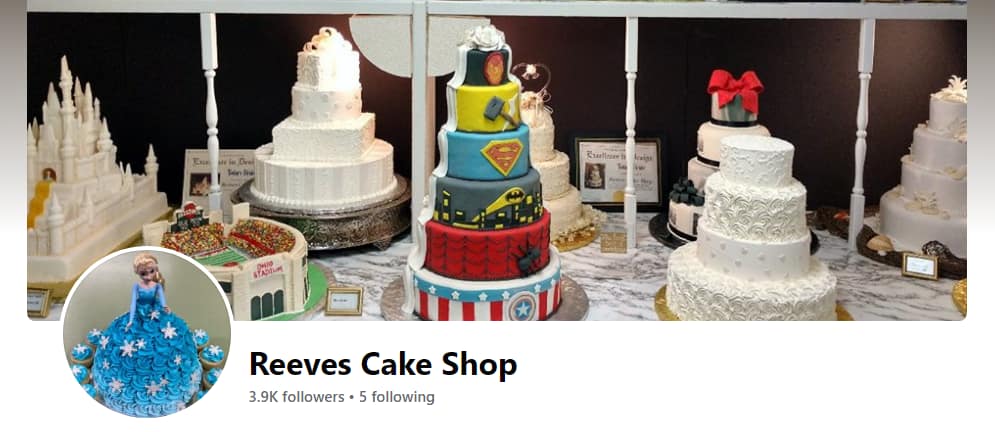 optimize facebook profile - reeves cakes page example